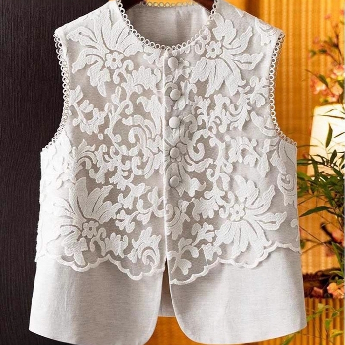 91家纺网 家纺一手货源 找家纺 （总）洛兰沙家居馆【只代发】【只代发】 2025新款复古织锦缎细纱棉麻拼接马甲背心刺绣中式盘扣上衣