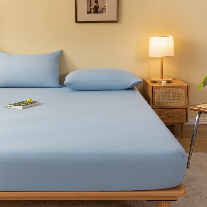 91家纺网 家纺一手货源 找家纺 梵克保罗 2025新款简约纯色亲肤磨毛床笠 天蓝