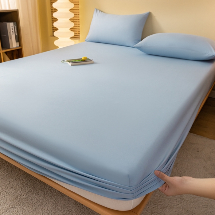 91家纺网 家纺一手货源 找家纺 梵克保罗 2025新款简约纯色亲肤磨毛床笠 天蓝