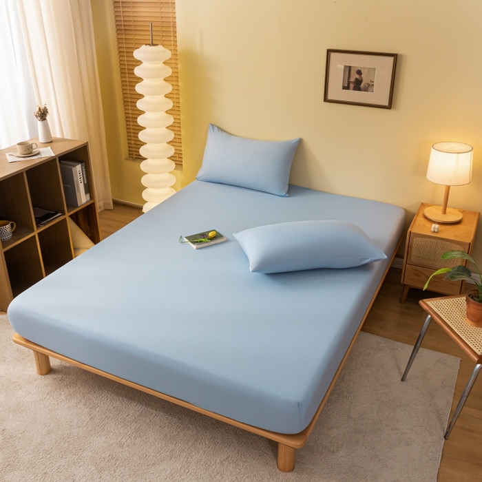 91家纺网 家纺一手货源 找家纺 梵克保罗 2025新款简约纯色亲肤磨毛床笠 天蓝