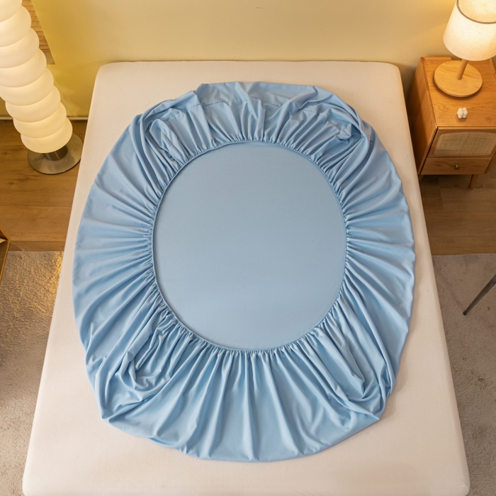 91家纺网 家纺一手货源 找家纺 梵克保罗 2025新款简约纯色亲肤磨毛床笠 天蓝