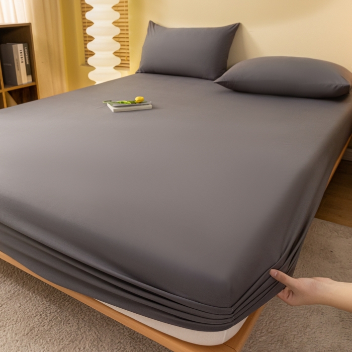 91家纺网 家纺一手货源 找家纺 梵克保罗 2025新款简约纯色亲肤磨毛床笠 深灰