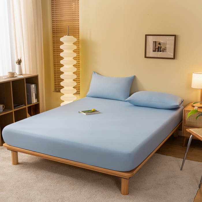 91家纺网 家纺一手货源 找家纺 梵克保罗 2025新款简约纯色亲肤磨毛床笠 天蓝