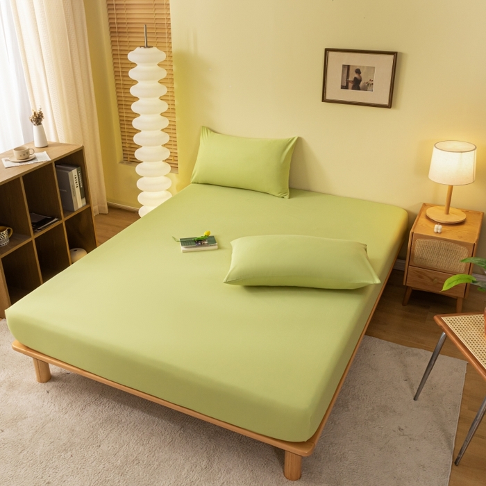 91家纺网 家纺一手货源 找家纺 梵克保罗 2025新款简约纯色亲肤磨毛床笠 草绿