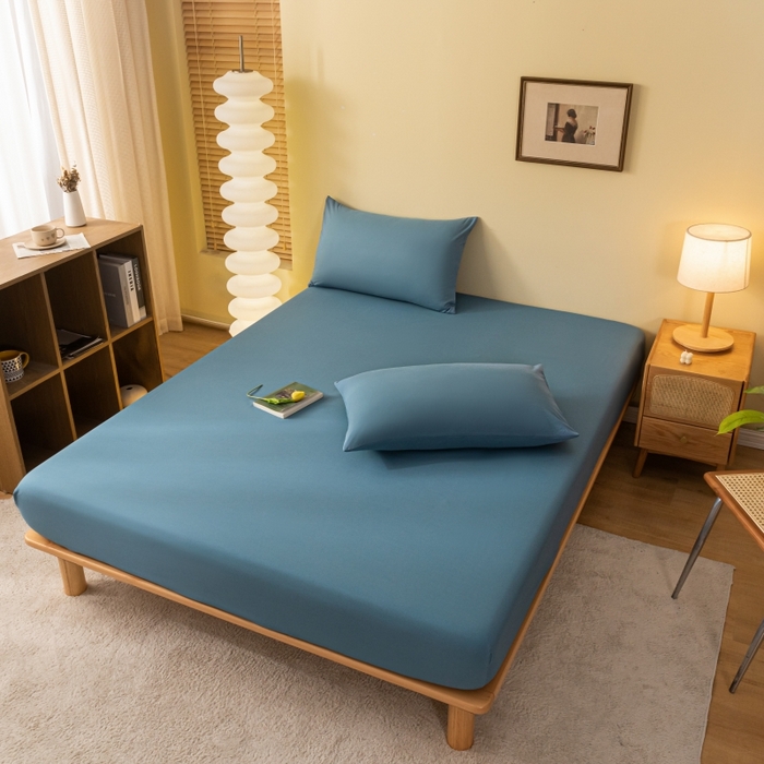 91家纺网 家纺一手货源 找家纺 梵克保罗 2025新款简约纯色亲肤磨毛床笠 牛仔蓝