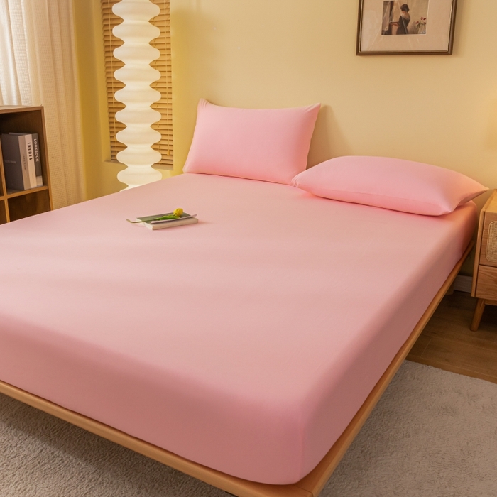 91家纺网 家纺一手货源 找家纺 梵克保罗 2025新款简约纯色亲肤磨毛床笠 淡粉