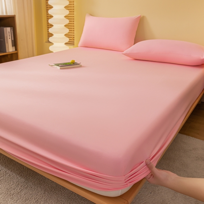 91家纺网 家纺一手货源 找家纺 梵克保罗 2025新款简约纯色亲肤磨毛床笠 淡粉