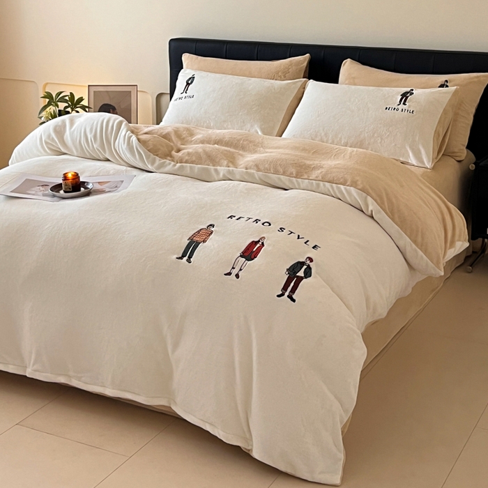 91家纺网 家纺一手货源 找家纺 （总）ONE TWO ONE 121 新品【牛奶绒刺绣四件套】2025毛毯被子四件套单件床单被套床笠珊瑚绒牛奶绒冬被法兰绒兔毛绒男孩Boy