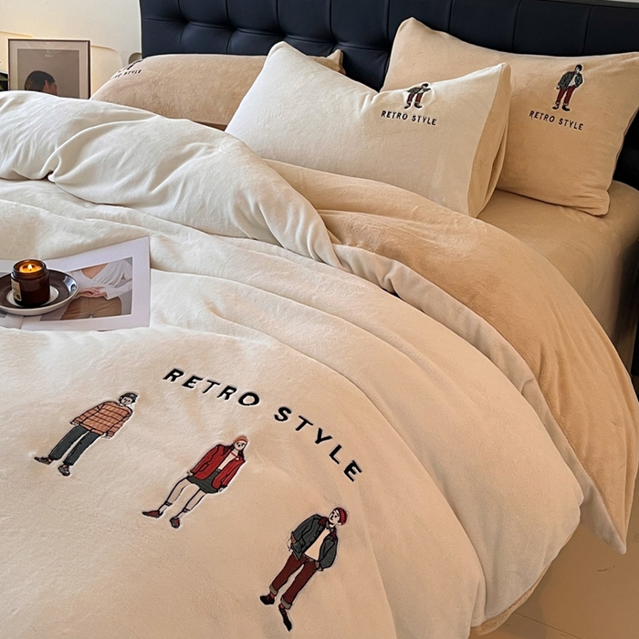 91家纺网 家纺一手货源 找家纺 （总）ONE TWO ONE 121 新品【牛奶绒刺绣四件套】2025毛毯被子四件套单件床单被套床笠珊瑚绒牛奶绒冬被法兰绒兔毛绒男孩Boy