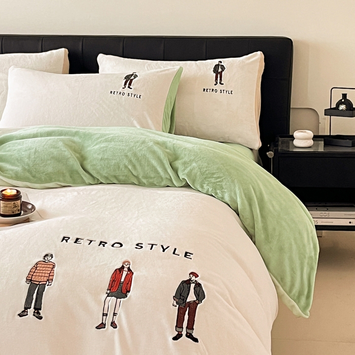 91家纺网 家纺一手货源 找家纺 ONE TWO ONE 121 新品【牛奶绒刺绣四件套】2025毛毯被子四件套单件床单被套床笠珊瑚绒牛奶绒冬被法兰绒兔毛绒男孩Boy Boy-浅绿