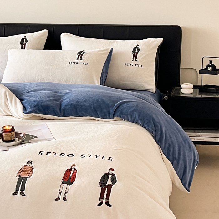 91家纺网 家纺一手货源 找家纺 （总）ONE TWO ONE 121 新品【牛奶绒刺绣四件套】2025毛毯被子四件套单件床单被套床笠珊瑚绒牛奶绒冬被法兰绒兔毛绒男孩Boy