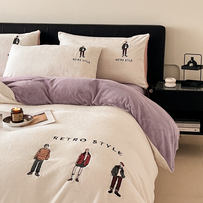 91家纺网 家纺一手货源 找家纺 （总）ONE TWO ONE 121 新品【牛奶绒刺绣四件套】2025毛毯被子四件套单件床单被套床笠珊瑚绒牛奶绒冬被法兰绒兔毛绒男孩Boy