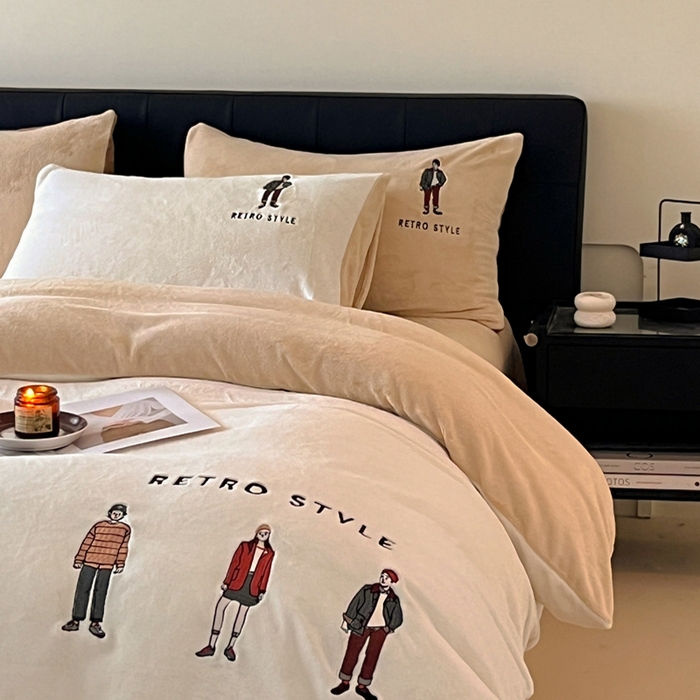 91家纺网 家纺一手货源 找家纺 ONE TWO ONE 121 新品【牛奶绒刺绣四件套】2025毛毯被子四件套单件床单被套床笠珊瑚绒牛奶绒冬被法兰绒兔毛绒男孩Boy Boy-白咖