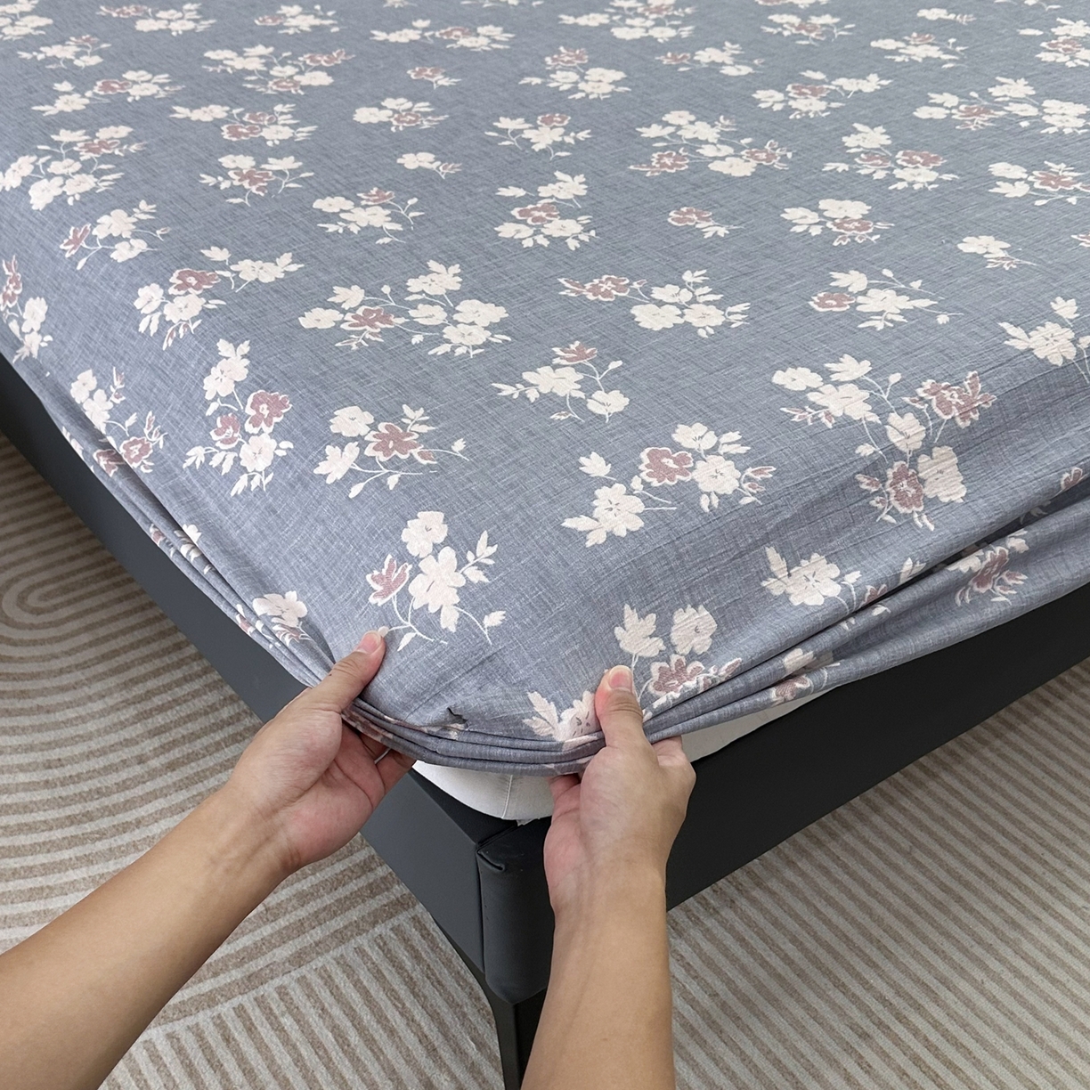 91家纺网 家纺一手货源 找家纺 一比一家纺 2025新款高克重复古原麻床笠 夕颜