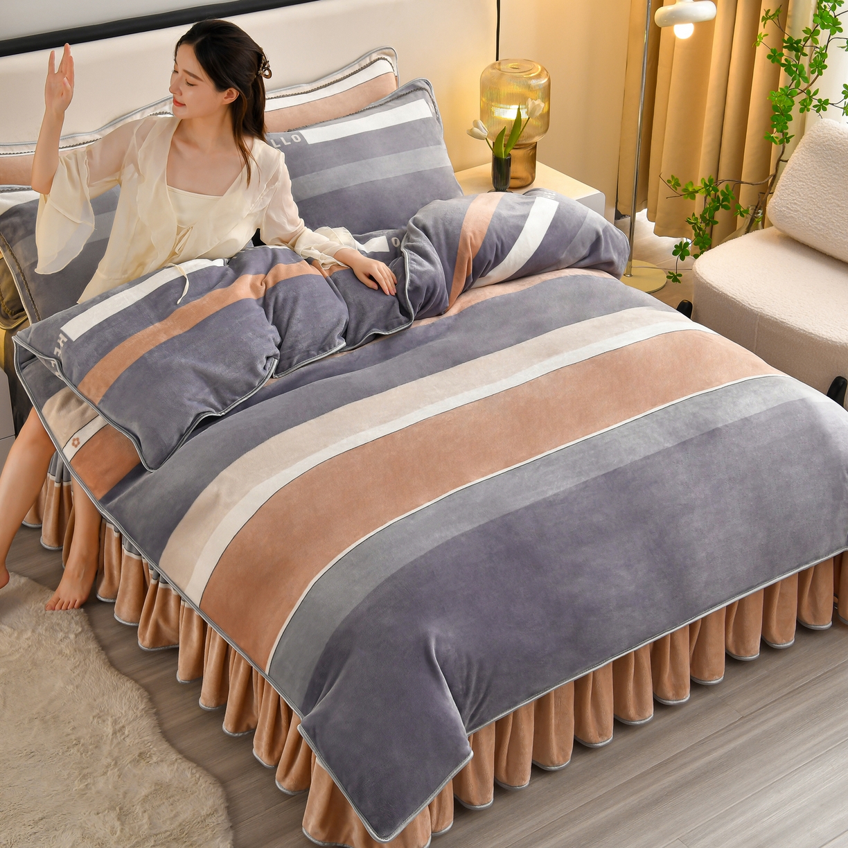 91家纺网 家纺一手货源 找家纺 （总）橘姿家纺 2025新款9-10斤牛奶绒四件套金貂绒四件套