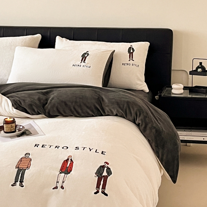 91家纺网 家纺一手货源 找家纺 ONE TWO ONE 121 新品【牛奶绒刺绣四件套】2025毛毯被子四件套单件床单被套床笠珊瑚绒牛奶绒冬被法兰绒兔毛绒男孩Boy Boy-深碳灰