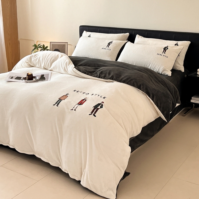 91家纺网 家纺一手货源 找家纺 ONE TWO ONE 121 新品【牛奶绒刺绣四件套】2025毛毯被子四件套单件床单被套床笠珊瑚绒牛奶绒冬被法兰绒兔毛绒男孩Boy Boy-深碳灰