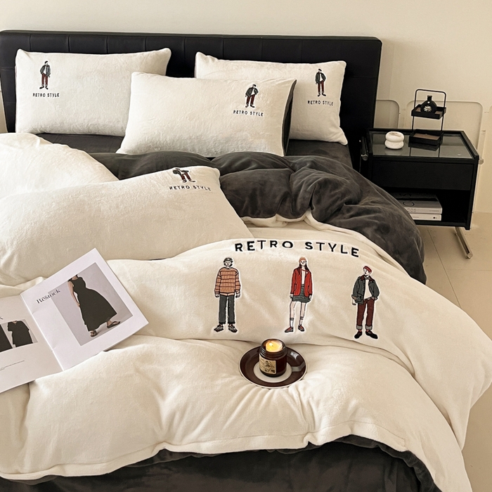 91家纺网 家纺一手货源 找家纺 ONE TWO ONE 121 新品【牛奶绒刺绣四件套】2025毛毯被子四件套单件床单被套床笠珊瑚绒牛奶绒冬被法兰绒兔毛绒男孩Boy Boy-深碳灰