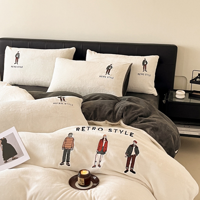 91家纺网 家纺一手货源 找家纺 ONE TWO ONE 121 新品【牛奶绒刺绣四件套】2025毛毯被子四件套单件床单被套床笠珊瑚绒牛奶绒冬被法兰绒兔毛绒男孩Boy Boy-深碳灰