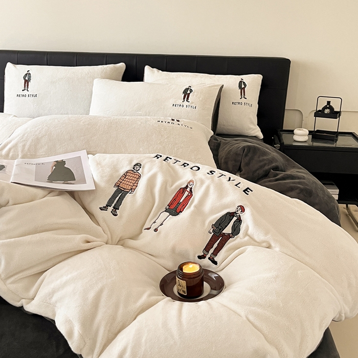 91家纺网 家纺一手货源 找家纺 ONE TWO ONE 121 新品【牛奶绒刺绣四件套】2025毛毯被子四件套单件床单被套床笠珊瑚绒牛奶绒冬被法兰绒兔毛绒男孩Boy Boy-深碳灰