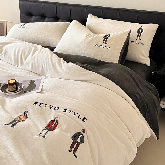 91家纺网 家纺一手货源 找家纺 ONE TWO ONE 121 新品【牛奶绒刺绣四件套】2025毛毯被子四件套单件床单被套床笠珊瑚绒牛奶绒冬被法兰绒兔毛绒男孩Boy Boy-深碳灰