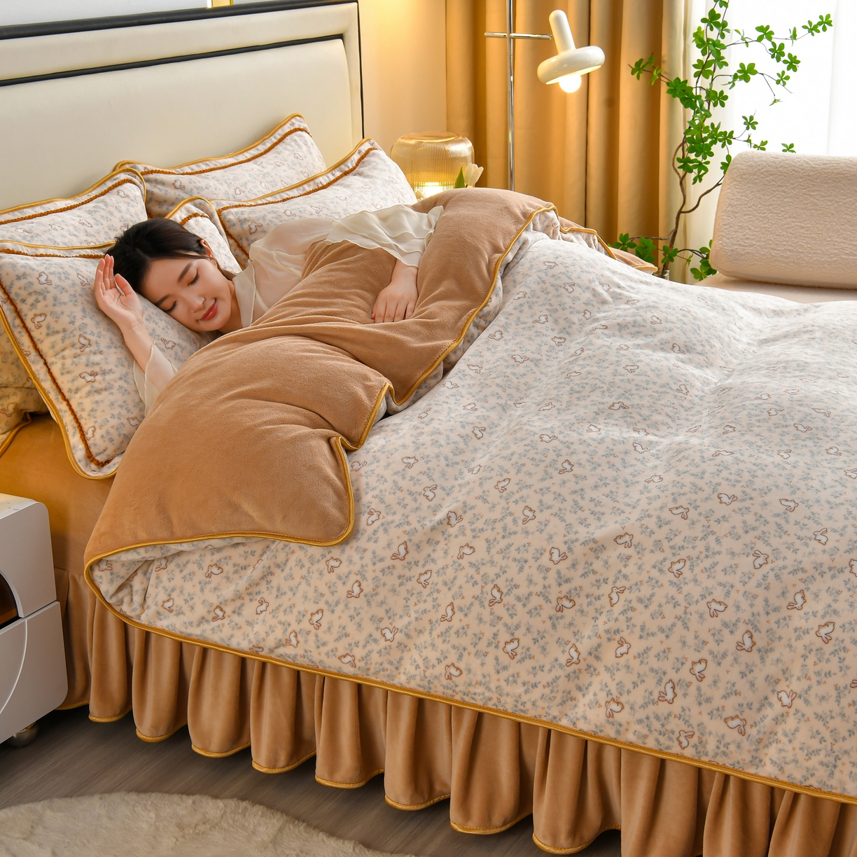 91家纺网 家纺一手货源 找家纺 橘姿家纺 2025新款9-10斤牛奶绒四件套金貂绒四件套 繁华