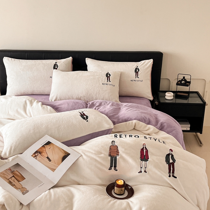 91家纺网 家纺一手货源 找家纺 ONE TWO ONE 121 新品【牛奶绒刺绣四件套】2025毛毯被子四件套单件床单被套床笠珊瑚绒牛奶绒冬被法兰绒兔毛绒男孩Boy Boy-烟紫