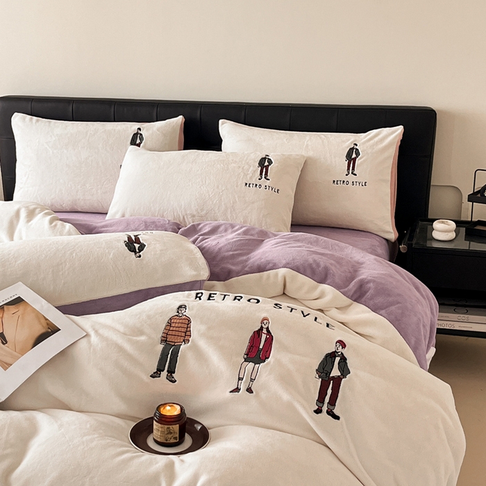 91家纺网 家纺一手货源 找家纺 ONE TWO ONE 121 新品【牛奶绒刺绣四件套】2025毛毯被子四件套单件床单被套床笠珊瑚绒牛奶绒冬被法兰绒兔毛绒男孩Boy Boy-烟紫