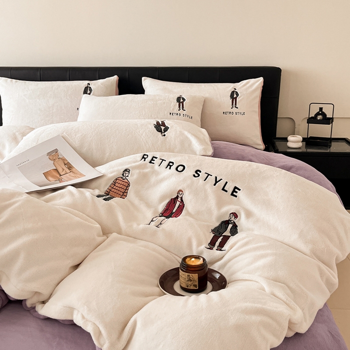 91家纺网 家纺一手货源 找家纺 ONE TWO ONE 121 新品【牛奶绒刺绣四件套】2025毛毯被子四件套单件床单被套床笠珊瑚绒牛奶绒冬被法兰绒兔毛绒男孩Boy Boy-烟紫