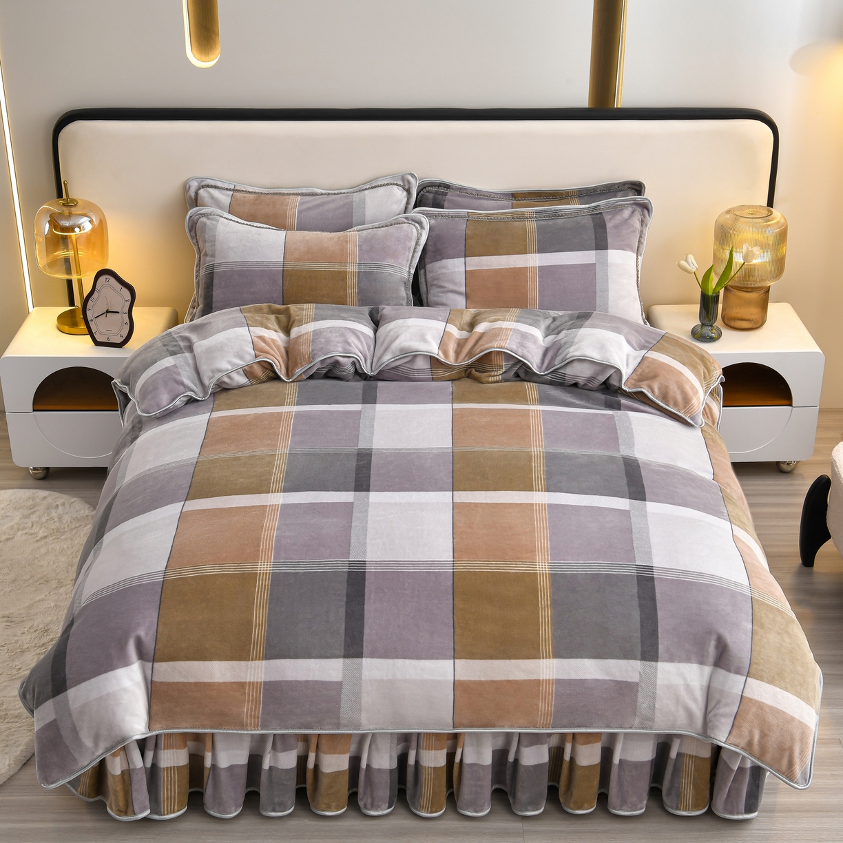 91家纺网 家纺一手货源 找家纺 橘姿家纺 2025新款9-10斤牛奶绒四件套金貂绒四件套 格韵