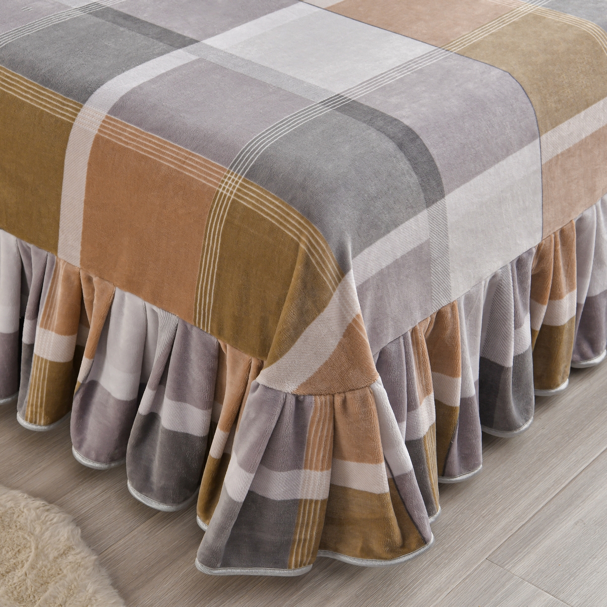 91家纺网 家纺一手货源 找家纺 橘姿家纺 2025新款9-10斤牛奶绒四件套金貂绒四件套 格韵