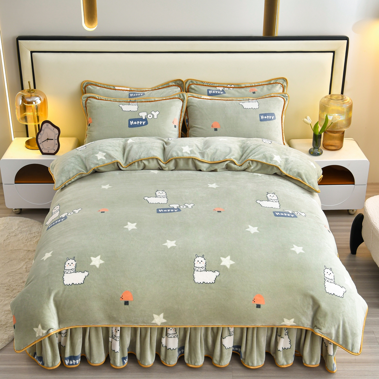 91家纺网 家纺一手货源 找家纺 橘姿家纺 2025新款9-10斤牛奶绒四件套金貂绒四件套 快乐羊驼