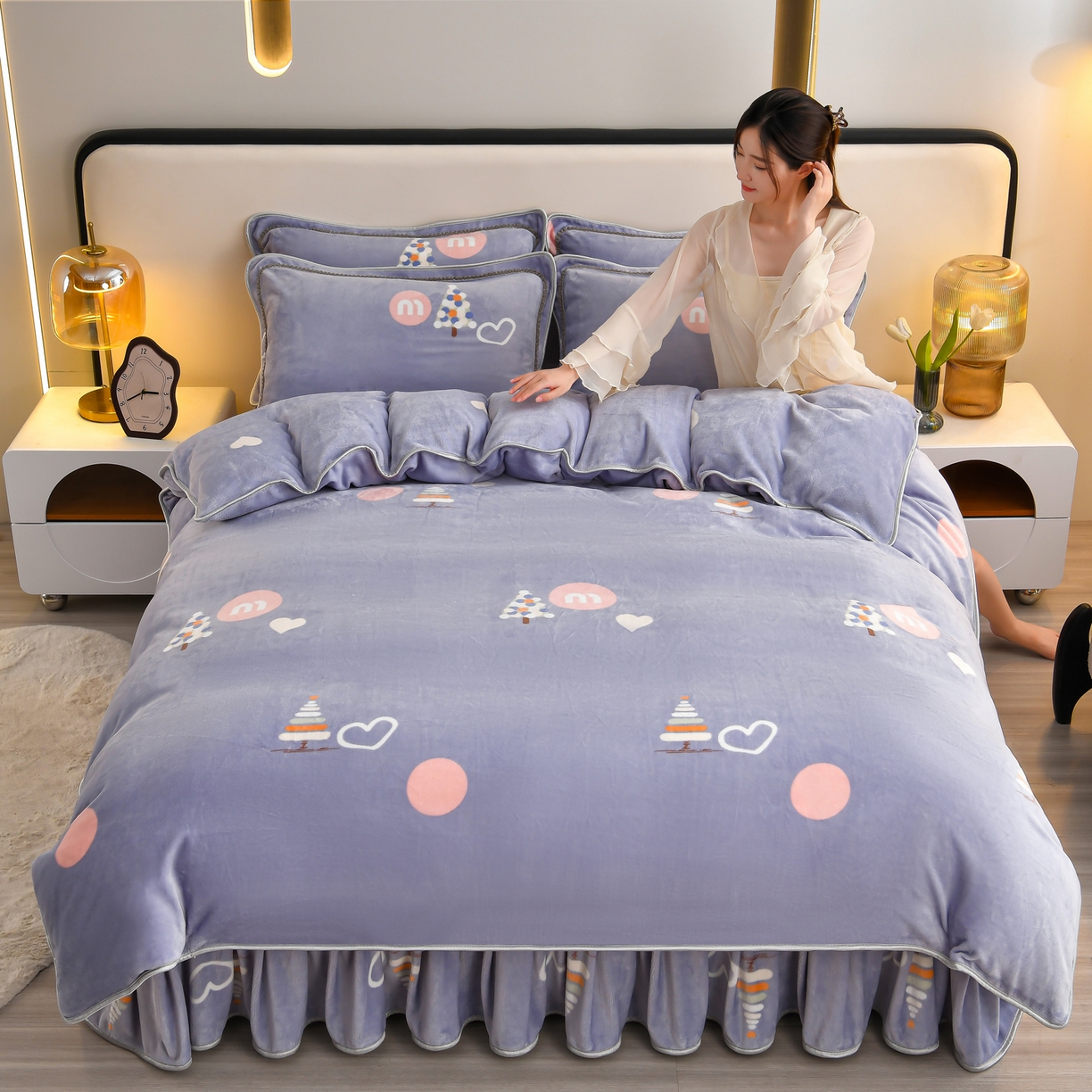 91家纺网 家纺一手货源 找家纺 橘姿家纺 2025新款9-10斤牛奶绒四件套金貂绒四件套 萌趣