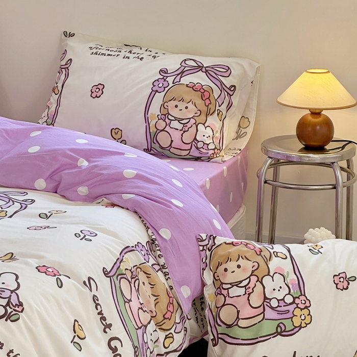 91家纺网 家纺一手货源 找家纺 梵克保罗 2025春夏新款全棉小清新卡通碎花学生季系列三件套四件套 西莉娅