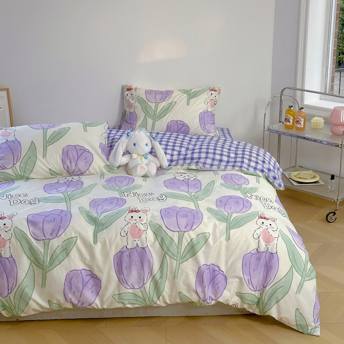 91家纺网 家纺一手货源 找家纺 梵克保罗 2025春夏新款全棉小清新卡通碎花学生季系列三件套四件套 知语