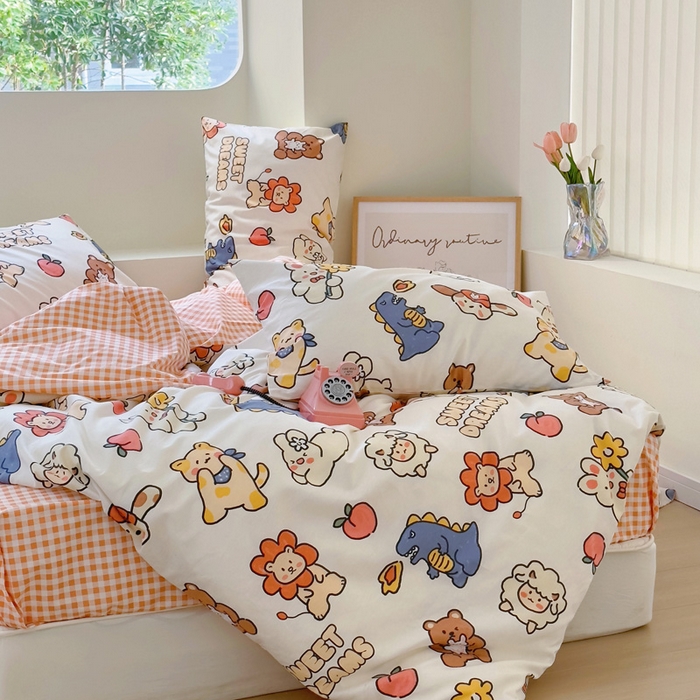 91家纺网 家纺一手货源 找家纺 梵克保罗 2025春夏新款全棉小清新卡通碎花学生季系列三件套四件套 梦甜