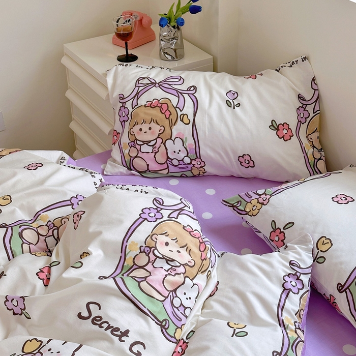 91家纺网 家纺一手货源 找家纺 梵克保罗 2025春夏新款全棉小清新卡通碎花学生季系列三件套四件套 西莉娅