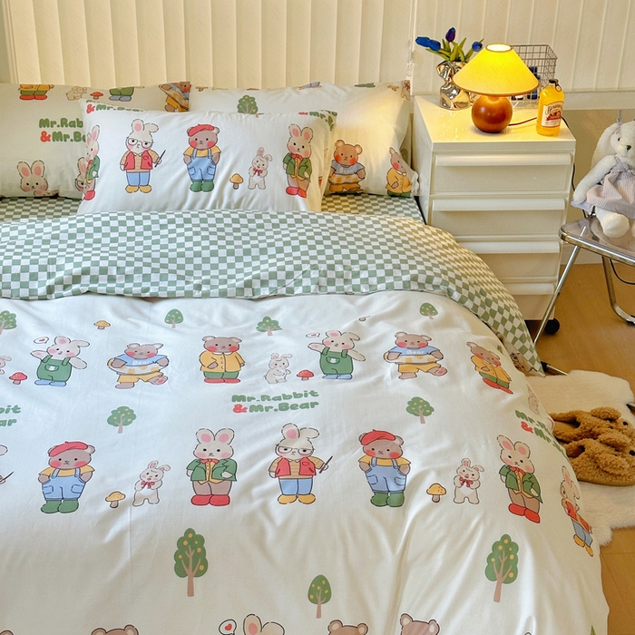 91家纺网 家纺一手货源 找家纺 梵克保罗 2025春夏新款全棉小清新卡通碎花学生季系列三件套四件套 童心