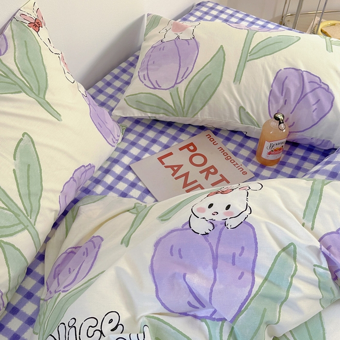 91家纺网 家纺一手货源 找家纺 梵克保罗 2025春夏新款全棉小清新卡通碎花学生季系列三件套四件套 知语