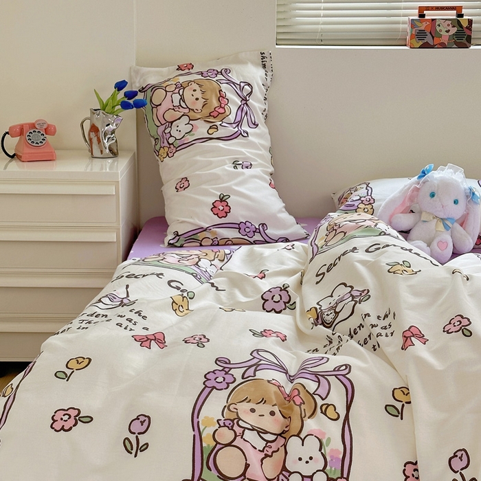 91家纺网 家纺一手货源 找家纺 梵克保罗 2025春夏新款全棉小清新卡通碎花学生季系列三件套四件套 西莉娅