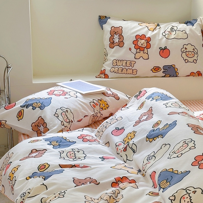 91家纺网 家纺一手货源 找家纺 梵克保罗 2025春夏新款全棉小清新卡通碎花学生季系列三件套四件套 梦甜