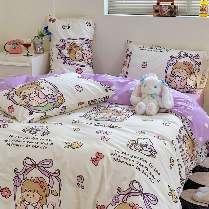 91家纺网 家纺一手货源 找家纺 梵克保罗 2025春夏新款全棉小清新卡通碎花学生季系列三件套四件套 西莉娅