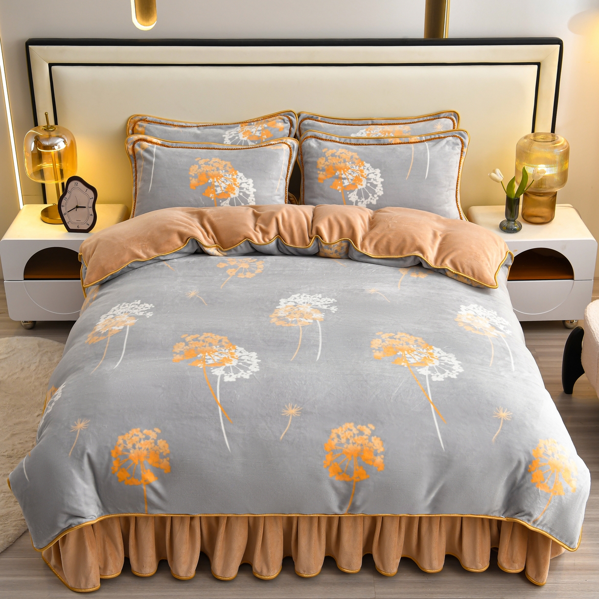 91家纺网 家纺一手货源 找家纺 橘姿家纺 2025新款9-10斤牛奶绒四件套金貂绒四件套 浅爱