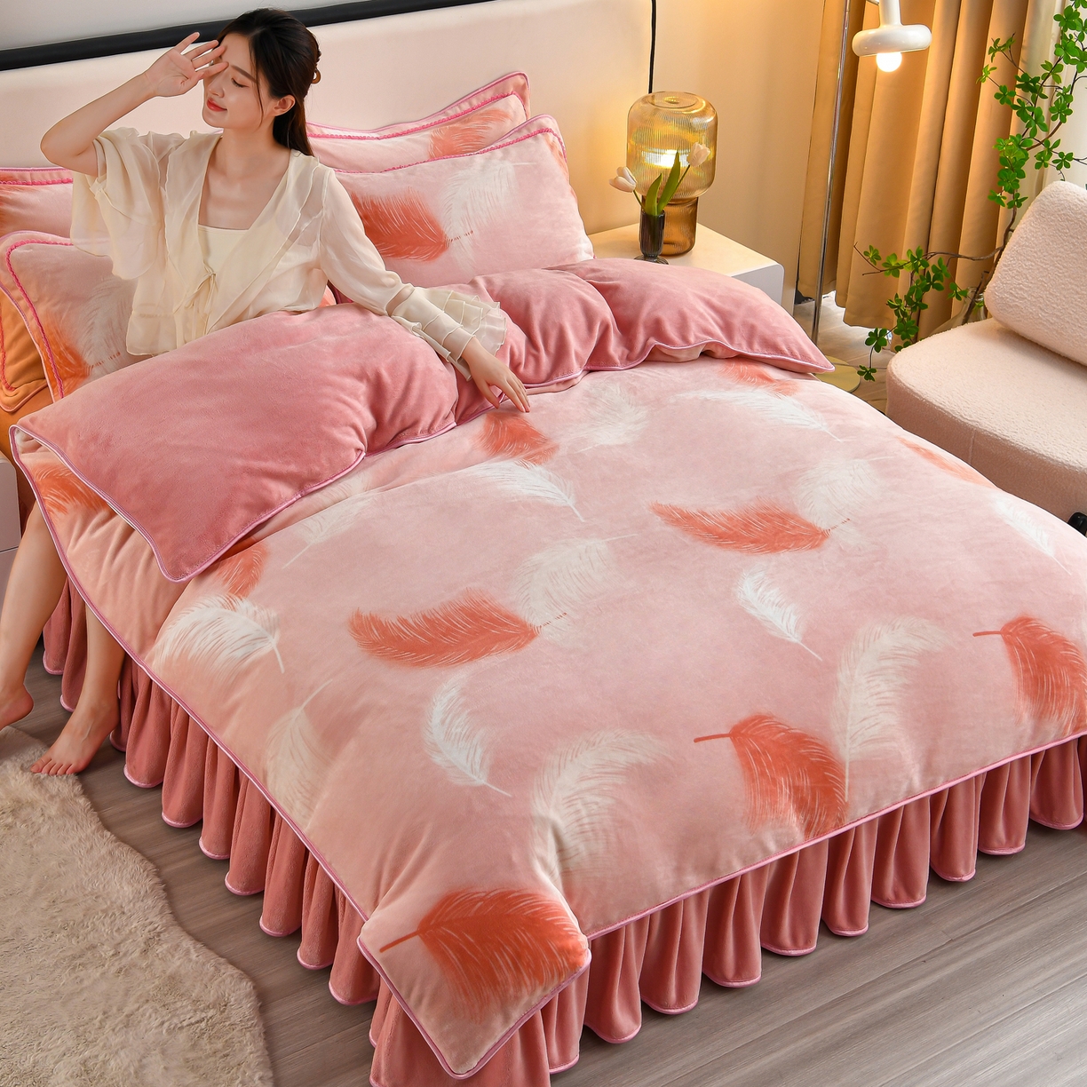 91家纺网 家纺一手货源 找家纺 橘姿家纺 2025新款9-10斤牛奶绒四件套金貂绒四件套 瑞夫丽