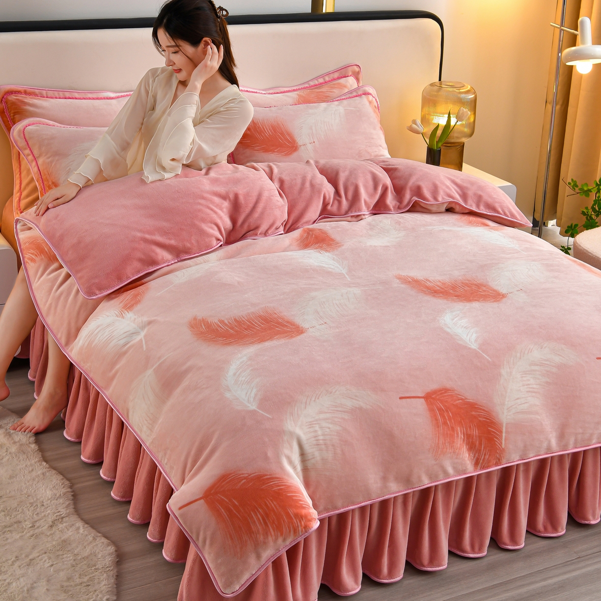 91家纺网 家纺一手货源 找家纺 橘姿家纺 2025新款9-10斤牛奶绒四件套金貂绒四件套 瑞夫丽