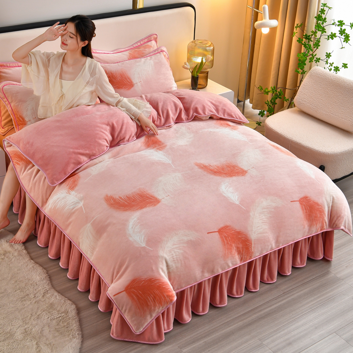 91家纺网 家纺一手货源 找家纺 橘姿家纺 2025新款9-10斤牛奶绒四件套金貂绒四件套 瑞夫丽