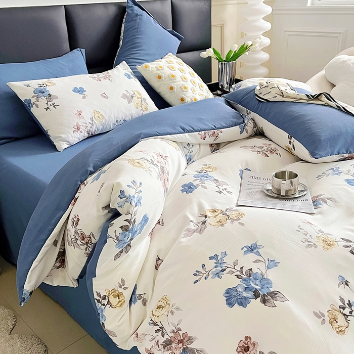 91家纺网 家纺一手货源 找家纺 梵克保罗 2025春夏新款水洗棉麻学生季小号三件套 花语芬芳