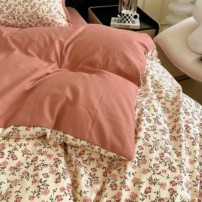 91家纺网 家纺一手货源 找家纺 梵克保罗 2025春夏新款水洗棉麻学生季小号三件套 叶叶情怀