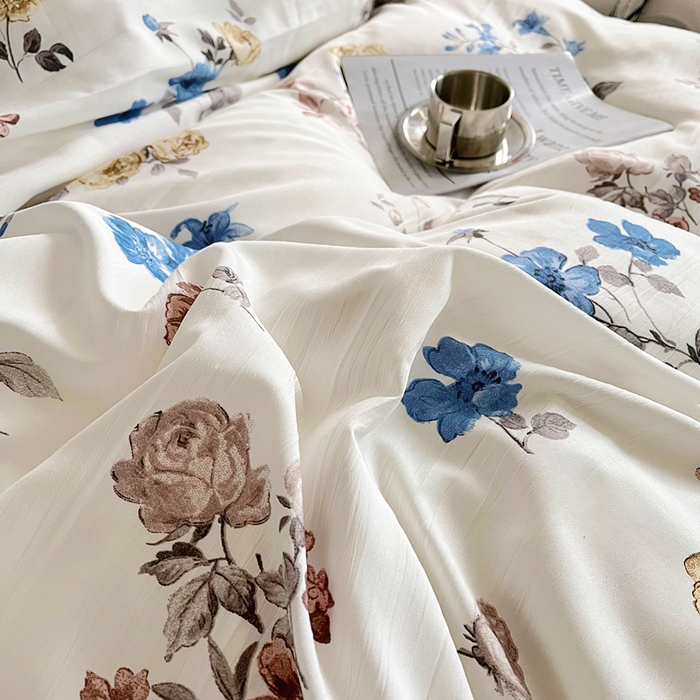 91家纺网 家纺一手货源 找家纺 梵克保罗 2025春夏新款水洗棉麻学生季小号三件套 花语芬芳