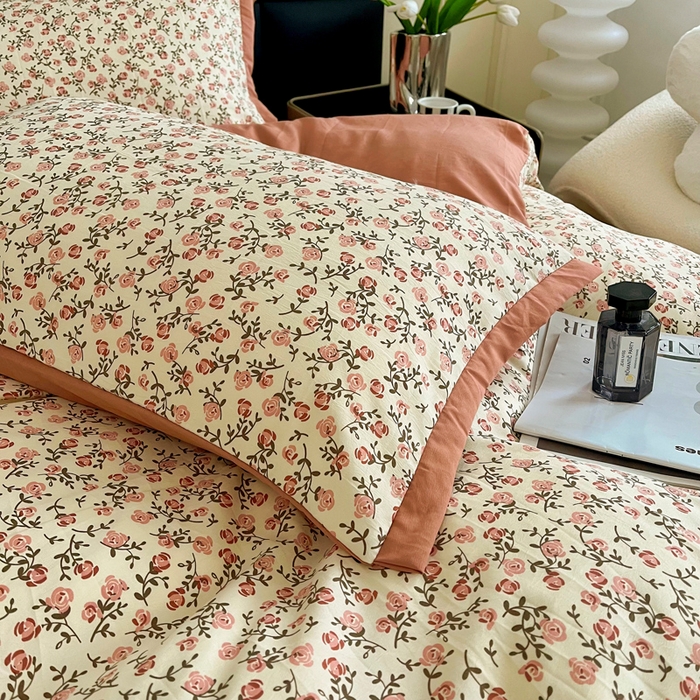 91家纺网 家纺一手货源 找家纺 梵克保罗 2025春夏新款水洗棉麻学生季小号三件套 叶叶情怀